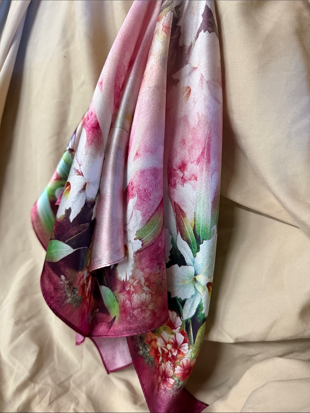 100% Silk Floral Pink Silk Scarf - Elegant Women's Accessory